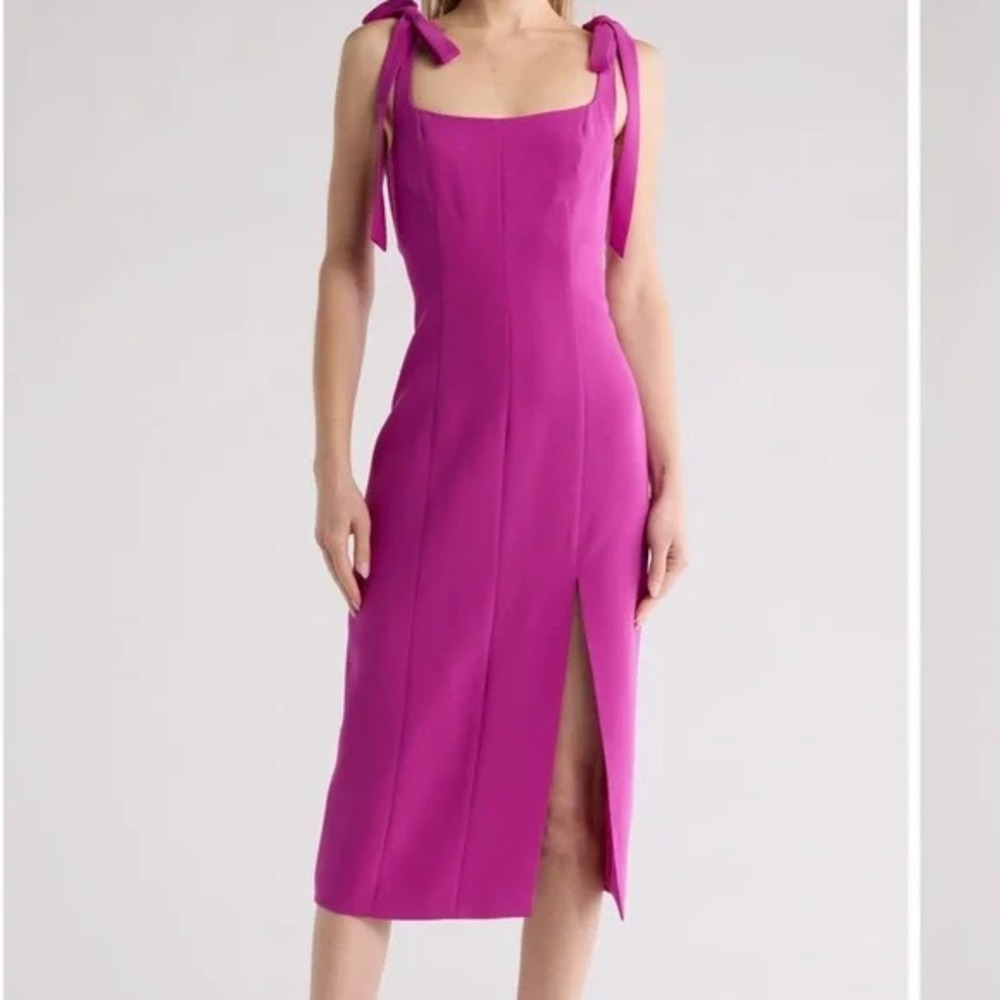 Cinq a Sept Fynn Midi Dress with Slit Size 12 NWT Vibrant Plum Event Cocktail